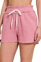 Zenana Cotton Shorts Double Gauze Elasticband Drawstring Waist Rose Pink 3236cd94-4352-4429-b72f-40ddf8474833-Max-Origin Trendsi