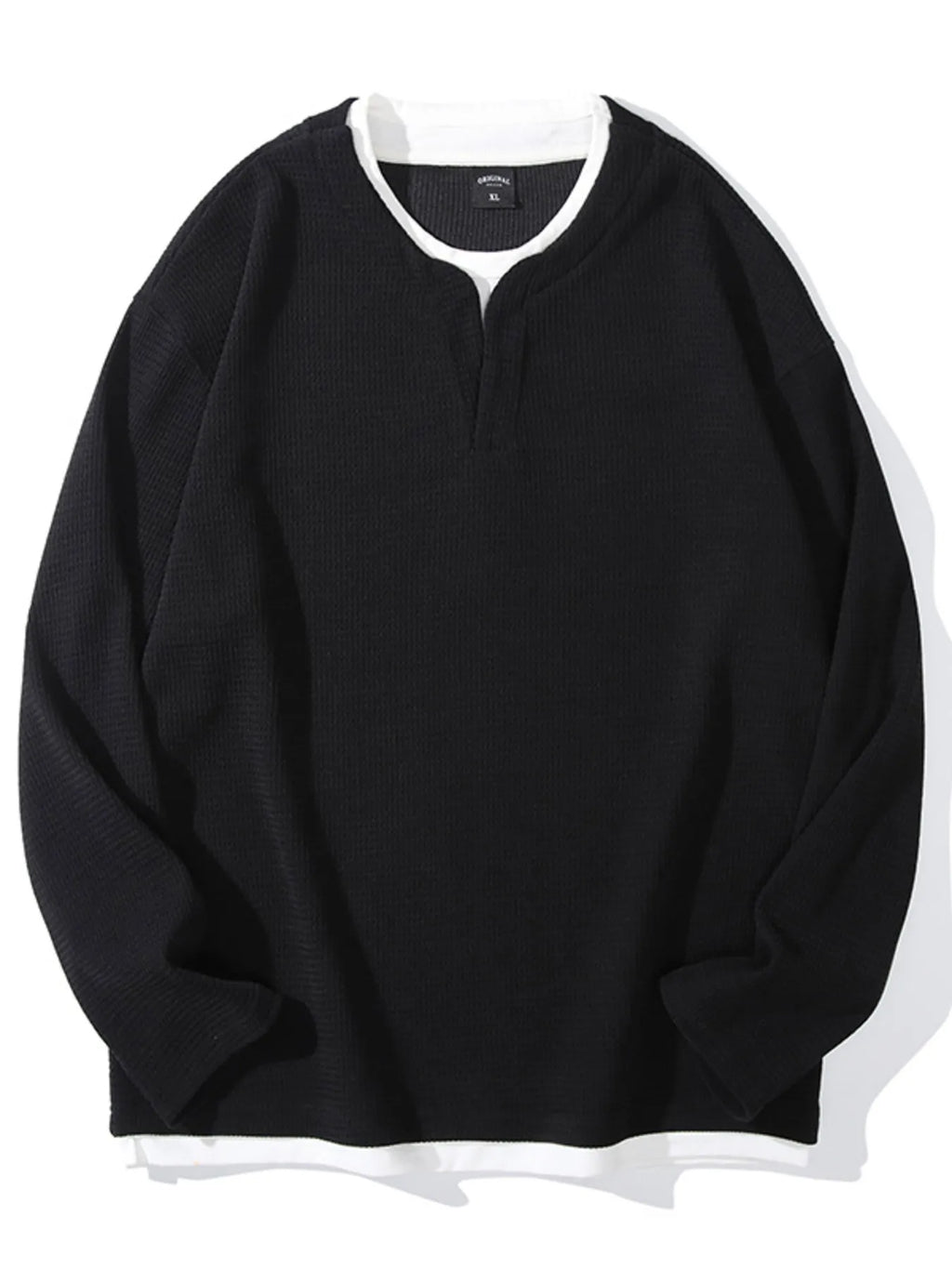 Men's Cotton Waffle Knit Top Black Long Sleeve Basic Style Plus Sizes M-4XL 3237287017b14ba895b041f5e8e64e91-Max-Origin Trendsi