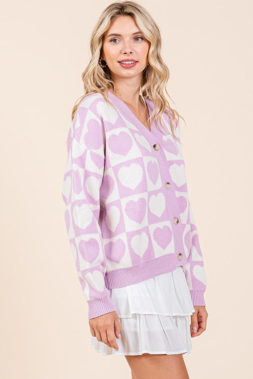 Mittoshop Checkered Heart Button Down Cardigan Long Sleeve