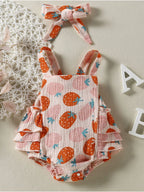 Children's Strawberry Print Ruffle Trim Bodysuit and Headband Set