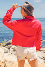 BiBi Jacket Rhinestone Fringe with Studed Collar Tasseled Fuchsia Pink 32638599ab7e44278e614f03b5434de0-Max-Origin Trendsi