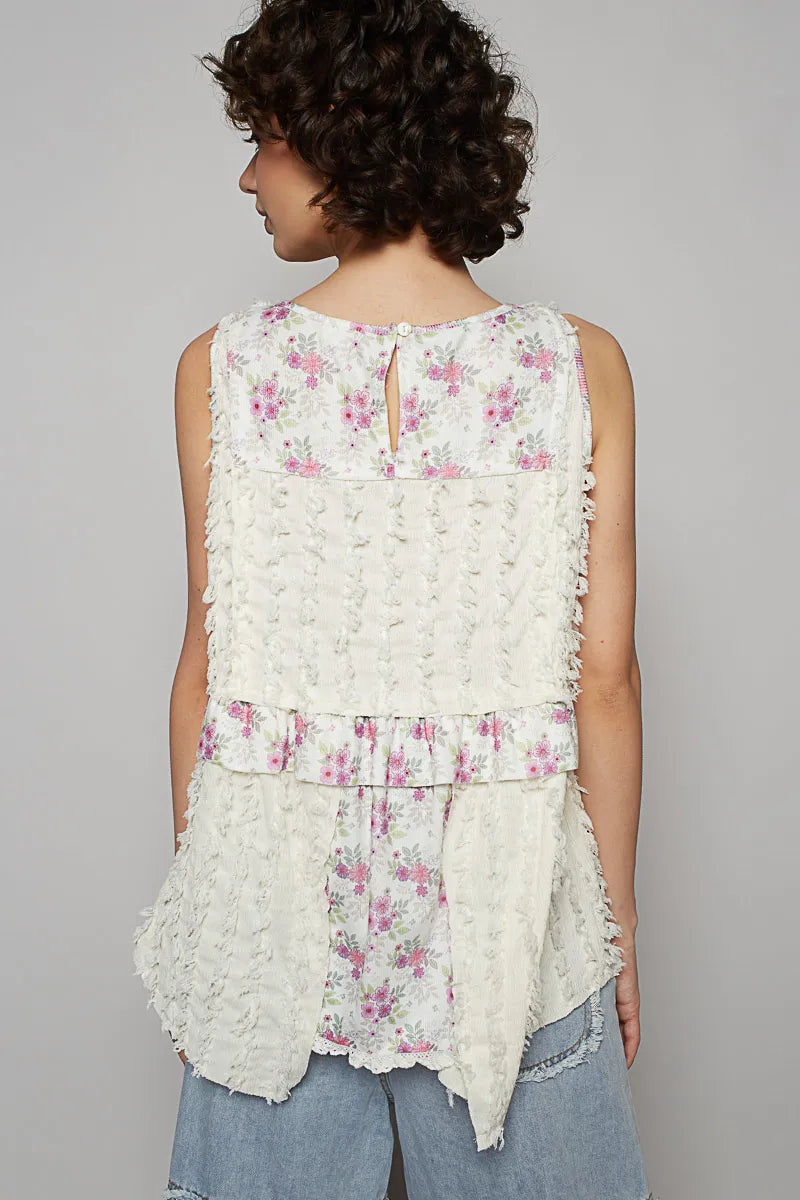 POL Tank Top Floral Lace Textured Round Neck Sleeveless Blouse 32666b72-db82-4da3-a039-cd8797caf780-Max-Origin Trendsi