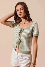 SO ME Knit Cardigan Sage Green Textured Vertical Stripe Tie Front 3271a4d9-bc29-4592-8e5a-09df22e95e34-Max-Origin Trendsi