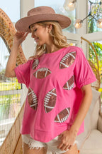BiBi Women's Cotton T-shirt Game Day Sequins Patched Half Sleeves Top 32773cbc692e49acbf295f50c667f3c6-Max-Origin Trendsi