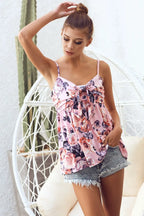 BiBi Floral Blouse Pink Mix Printed Jersey Knit with Tie Ribbon Front Top 3282acb16666420dad1f03d800cad918-Max-Origin Trendsi