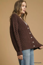 Umgee Womens Cardigan Brown Cable Knit Pearl Button Sweater 3284fce2-dd65-4030-bfa7-a2876107deb5-Max-Origin Trendsi