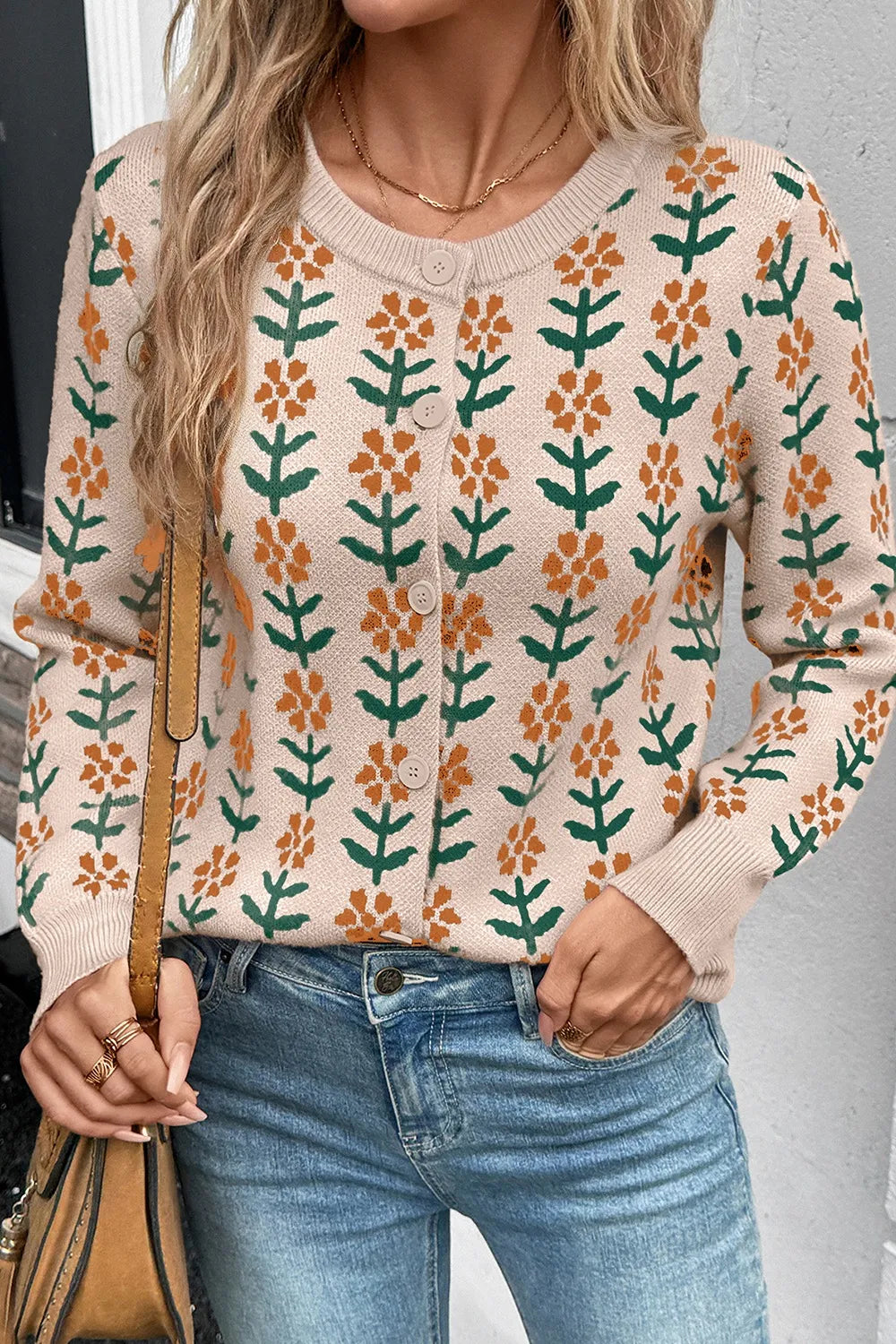 Women's Knit Cardigan Floral Button-Up Long Sleeve Knitwear 328c1221-0105-4a80-829f-c2dafbed1126-Max-Origin Trendsi