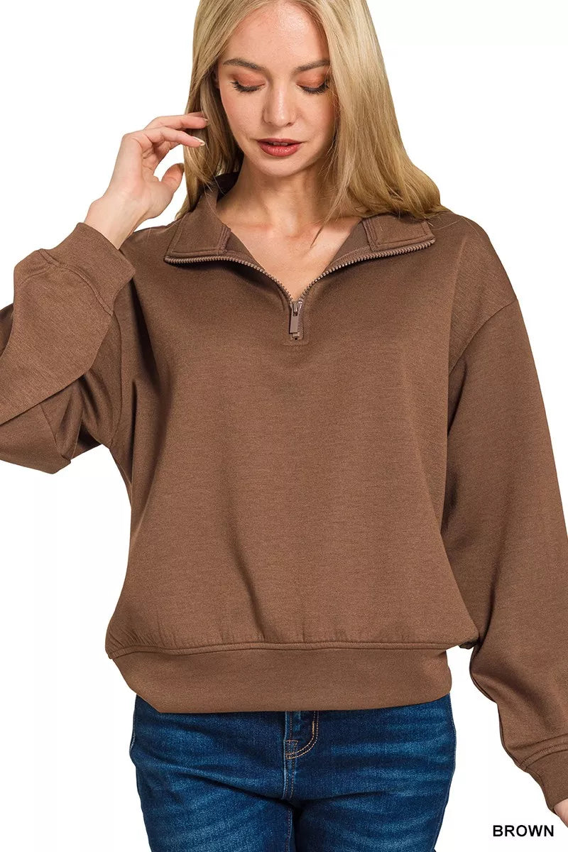 Zenana Scuba Half Zip Pullover Sweatshirt 328e951ab16b4057bf99a2ec66fd01a8-Max-Origin Trendsi