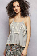 POL Boho Lace Trim Flowy Cami