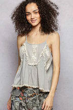 POL Boho Lace Trim Flowy Cami