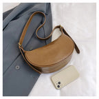 Crescent Shoulder Bag with Plush Charm Medium Zipper Soft Pu Leather Crossbody