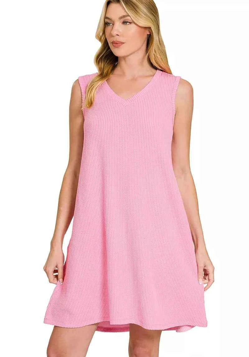 Zenana Mini Dress Pink Raised Rib Sleeveless PINK 32a35cdd1b0d43739df6dbcfa8d5b6a1-Max-Origin Trendsi