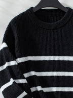 Striped Sweater Round Neck Dropped Shoulder Bell Long Sleeve 32a95019-eeff-4f13-91c5-24285512a11a-Max Trendsi