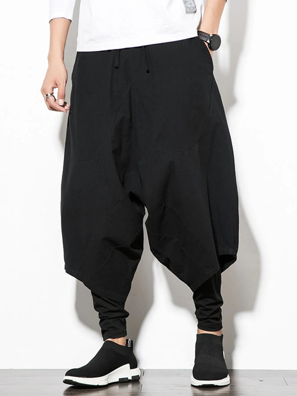 Men's Wide Leg Pants Drop Crotch with Drawstring Wasit Casual Oversized Black 32abfa194d224d1ab2a14c6645fbdb12-Max-Origin Trendsi