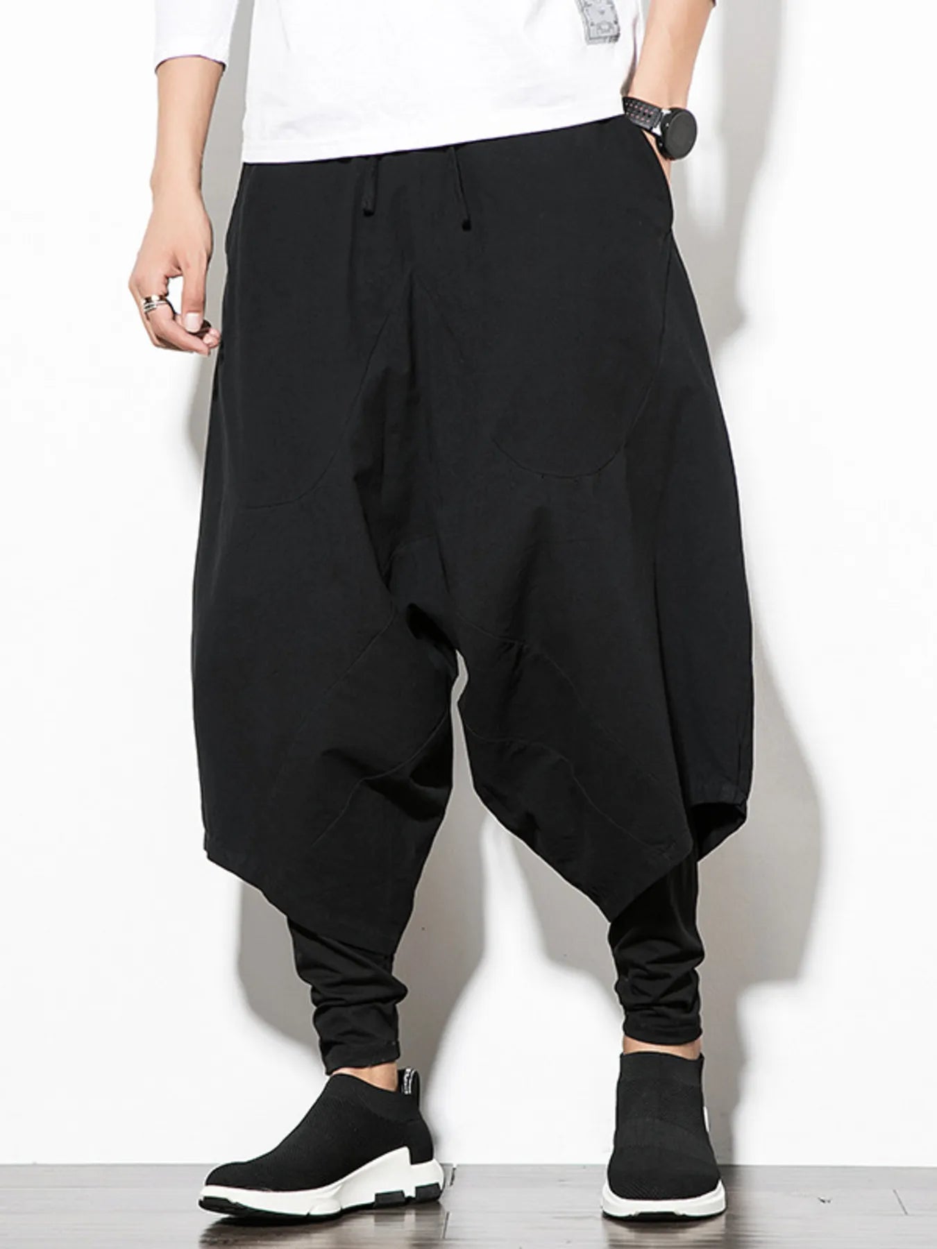 Men's Wide Leg Pants Drop Crotch with Drawstring Wasit Casual Oversized Black 32abfa194d224d1ab2a14c6645fbdb12-Max-Origin Trendsi