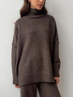 Outfit Set Women Knit Slit Turtleneck Sweater Long Sleeve and Pants 2 Pcs 32b878ef-0796-4b82-b1ba-e4d23ddeffcd-Max Trendsi