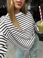 Women's Sweatshirt Striped Round Neck Oversized Casual Pullover 32bb49ab21a240aabd47182241420751-Max-Origin Trendsi