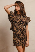 BiBi Leopard Outfit Set Waffle Texture Layered Ruffle Sleeve Top and Shorts 32be96e8a203402583bdecfaf047846e-Max-Origin Trendsi