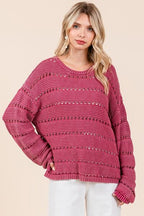 Mittoshop Openwork Sweater Round Neck Drop Shoulder Long Sleeve 32c9916b-4db9-4ffa-9847-111141a9133e-Min Trendsi