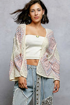 POL Crochet Cardigan Ivory Pink Open Front with Granny Square Pattern 32fbed1e-4881-4e56-bb5d-09e5615088e5-Max-Origin Trendsi
