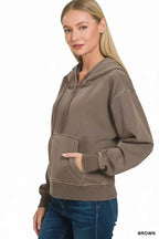 Zenana Fleece Hoodie Brown Pigment Dye Half Zip Kangaroo Pocket Top 32fc7c86-c160-480f-922d-cfda914c5261-Max-Origin Trendsi