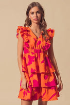 SO ME Floral Dress V Neck Layered with Elasticized Waist Short Cap Sleeve 3307a80939b74af5b7e4c5c2a55b5c36-Max-Origin Trendsi