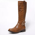 Women's Boots Pu Leather Round Toe Block Mid Heels Buckle Shoes Style A 330a4f0829e142ef865a8bb10bffb3b5-Max-Origin Trendsi