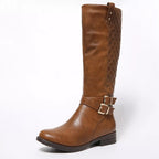 Women's Boots Pu Leather Round Toe Block Mid Heels Buckle Shoes Style A 330a4f0829e142ef865a8bb10bffb3b5-Max-Origin Trendsi