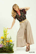 Umgee Mixed Floral Print Blouse with Contrasting Trim