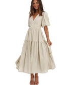 Tiered Surplice Half Sleeve Midi Dress