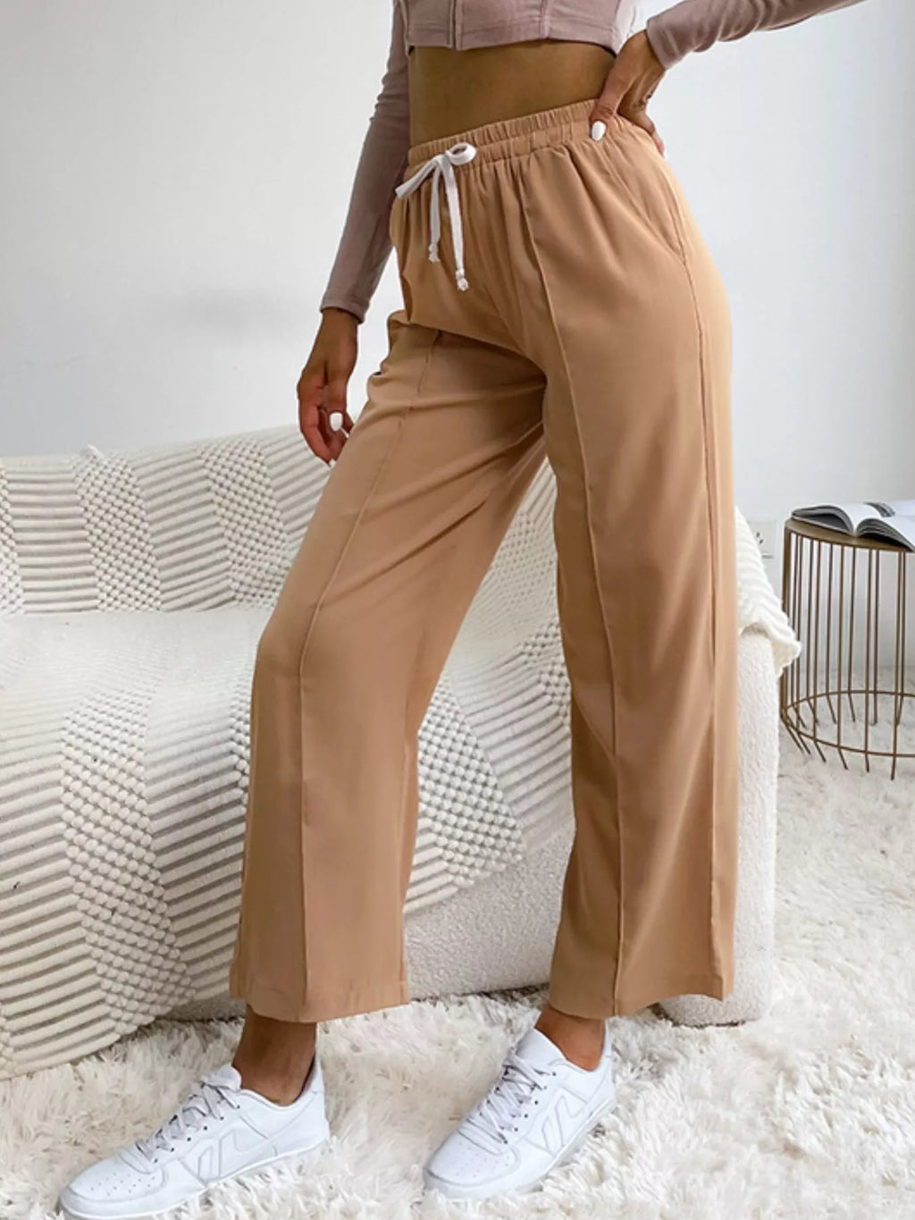 Women's Casual Pants Wide Leg Camel Drawstring Waist Trousers 3329eda3-f4ba-4515-ad2c-d95f87df0e32-Max-Origin Trendsi