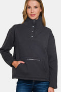 Zenana Sweatshirt Turtleneck Half Snap Fleece Long Sleeve Cotton Black Black 332ed8a9-a1b3-4c20-ab29-da08eb9e88f9-Max Trendsi