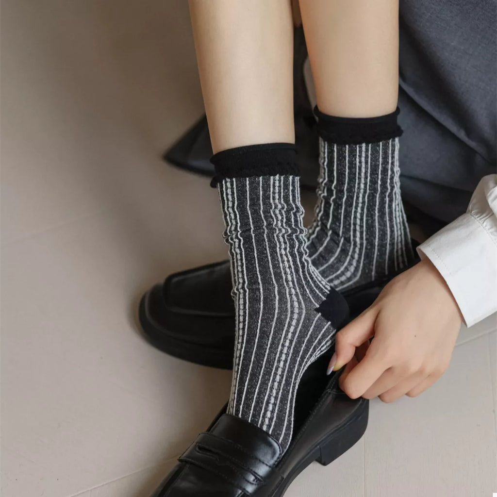 Women's Crew Socks Cotton Two-Tone Knit 3358e62d-62e2-4fdb-a660-7efe8b970e65-Max-Origin Trendsi