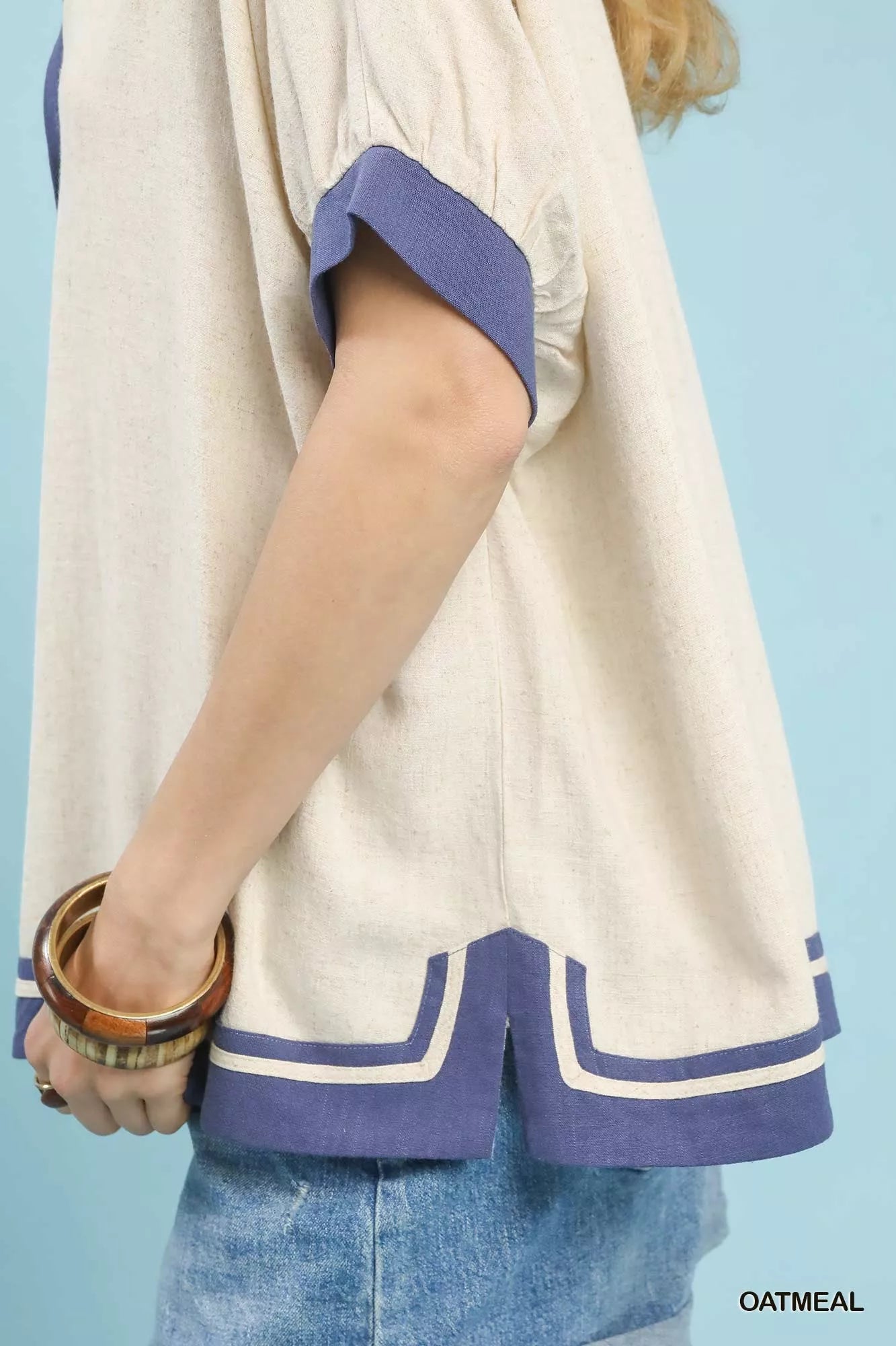 Umgee Linen Blouse Button Front Top with Contrast Piping Short Sleeve 335dad67-d308-4a0a-977f-e495a382b771-Max-Origin Trendsi