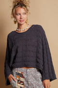 POL Sweater USA Stock Women Round Neck Cable Knit Cropped Long Sleeve Top Charcoal 33752e40-be86-4fb2-a834-77d9e7bd4b9c-Max Trendsi