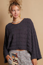 POL Sweater USA Stock Women Round Neck Cable Knit Cropped Long Sleeve Top Charcoal 33752e40-be86-4fb2-a834-77d9e7bd4b9c-Max Trendsi