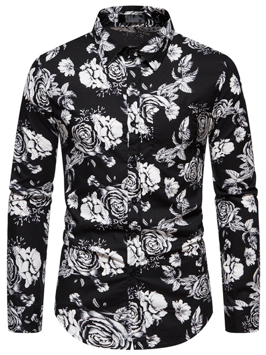 Men's Slim Fit Long Sleeve Shirt with Floral Print