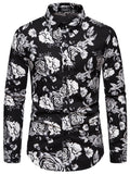 Men's Slim Fit Long Sleeve Shirt with Floral Print