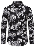 Men's Slim Fit Long Sleeve Shirt with Floral Print