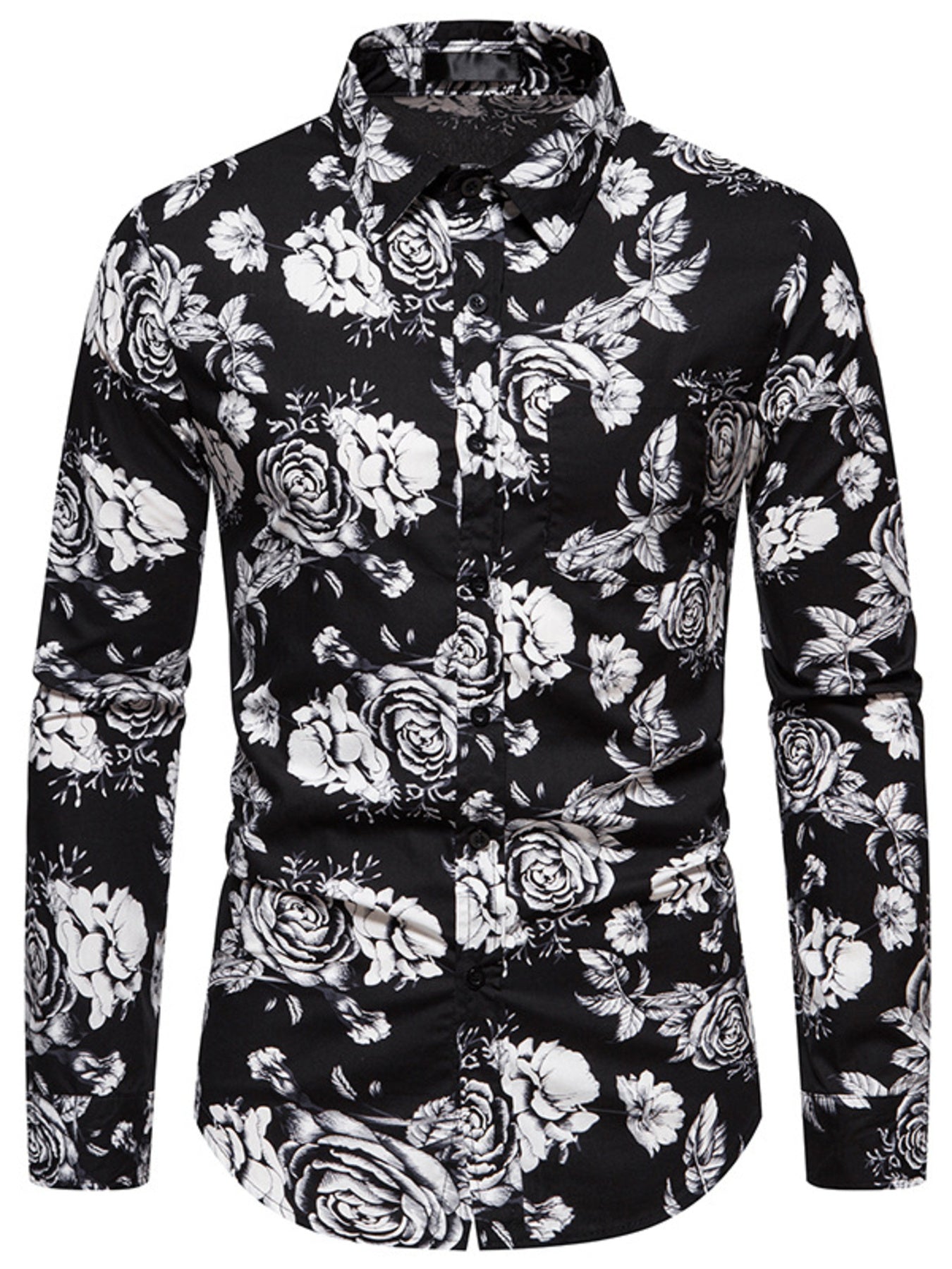Men's Slim Fit Long Sleeve Shirt with Floral Print
