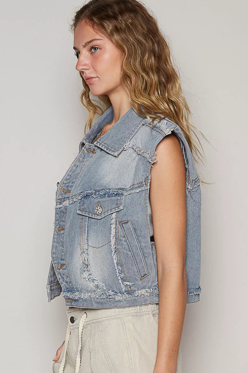 POL Denim Vest Assymetrical Front Closure Raw Hem Womens Outwear 3388153f-c239-4fe8-a3a6-e147bab3c803-Max-Origin Trendsi