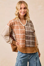 BiBi Womens Blouse Plaid And Stripe Mix And Match Top With Open Seam 33914c00af2a4440af0a22384b2cecbb-Max-Origin Trendsi