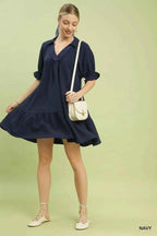 Umgee Babydoll Dress Navy Tiered Puff Short Sleeve Ruffled NAVY 33995c7f-f93d-4448-8cac-d3a6b0dc54cc-Max-Origin Trendsi