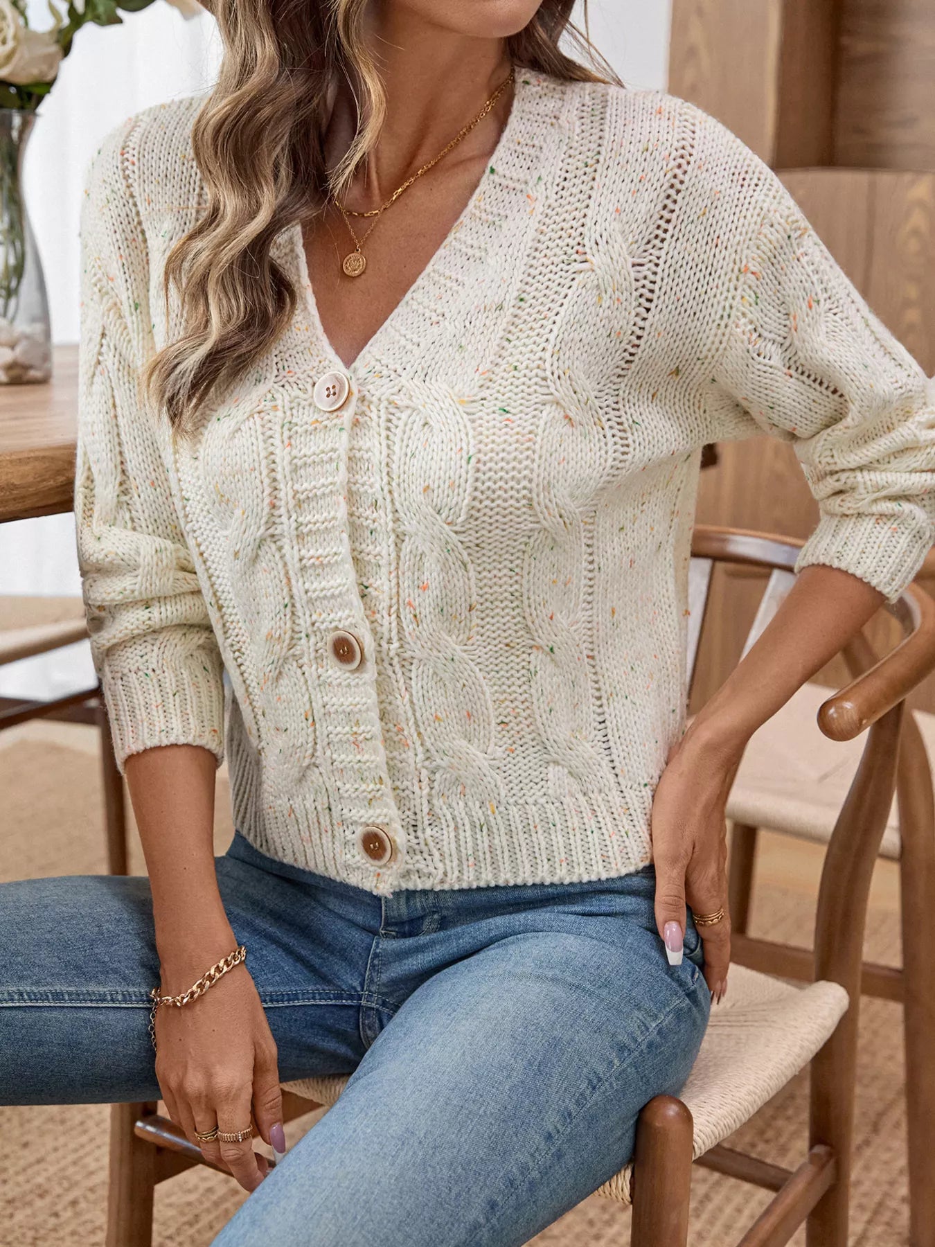 Women's Cardigan Cable Knit Button-Up Long Sleeve 339e9c4ab6b944bbb184f5a141c33192-Max-Origin Trendsi