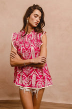 BiBi Women's Blouse Pink Floral Printed Ruffle Short Sleeve Top 33a7574aad804effbca190b115cab10c-Max-Origin Trendsi