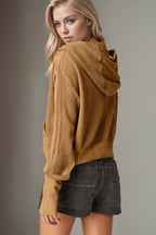 Double Take Hooded Jacket Waffle-Knit Zip Up Long Sleeve 33b3e09c-829c-437e-9b2a-e65311932a93-Max Trendsi