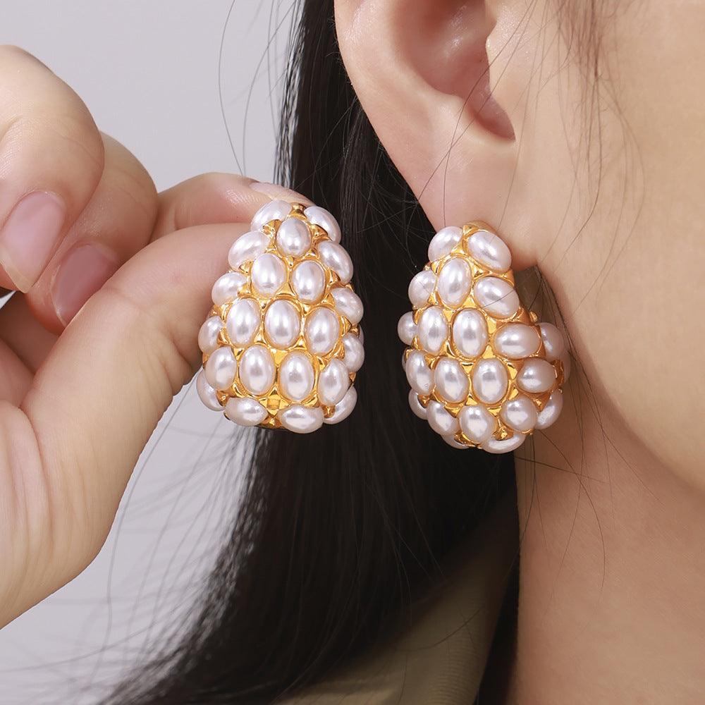 Pearl Earrings Titanium Steel Inlaid Imitation 18K gold-plated 33b85c3a-8889-470f-9959-630ddb1e9519-Max Trendsi