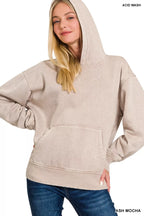 Zenana Fleece Womens Hoodie Mocha Acid Wash Kangaroo Pocket Top 33cfafc6-1efa-411e-baa1-d111ab449d38-Max-Origin Trendsi