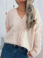 Women's Cardigan Cable Knit Button-Up Soft Knit Acrylic Long Sleeve 33d4e823ac424ad5bfaf1e0b72af9aed-Max-Origin Trendsi