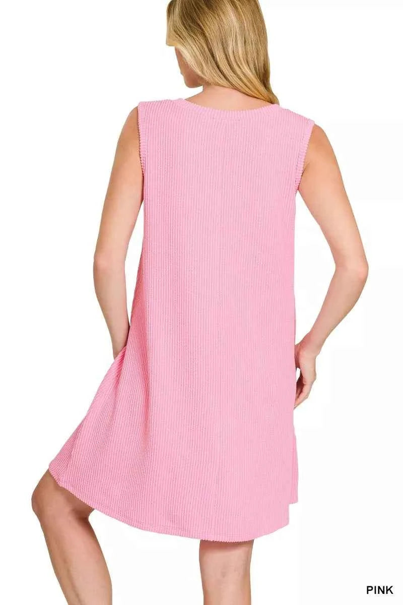 Zenana Mini Dress Pink Raised Rib Sleeveless 33e398dfd6c048398e6a66dea9ea4a85-Max-Origin Trendsi